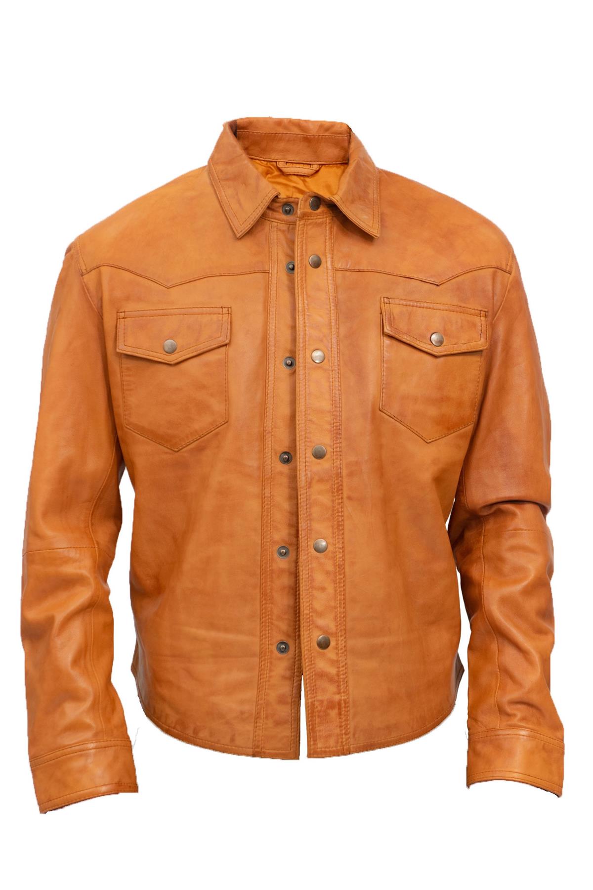 Mens Retro Leather Shirt Jeans Jacket-Beijing