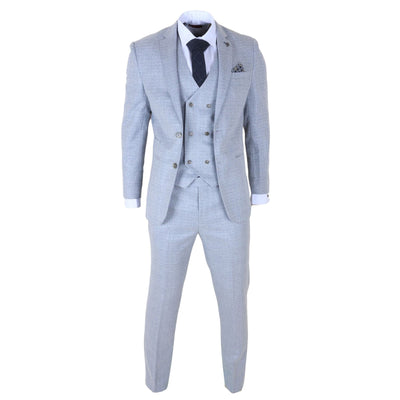 Men's Light Blue Plaid Check 3 Piece Slim Fit Formal Wedding Suit