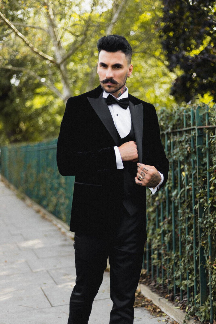 Mens Black Velvet Dinner Tuxedo Suit Jacket Blazer  display picture 3