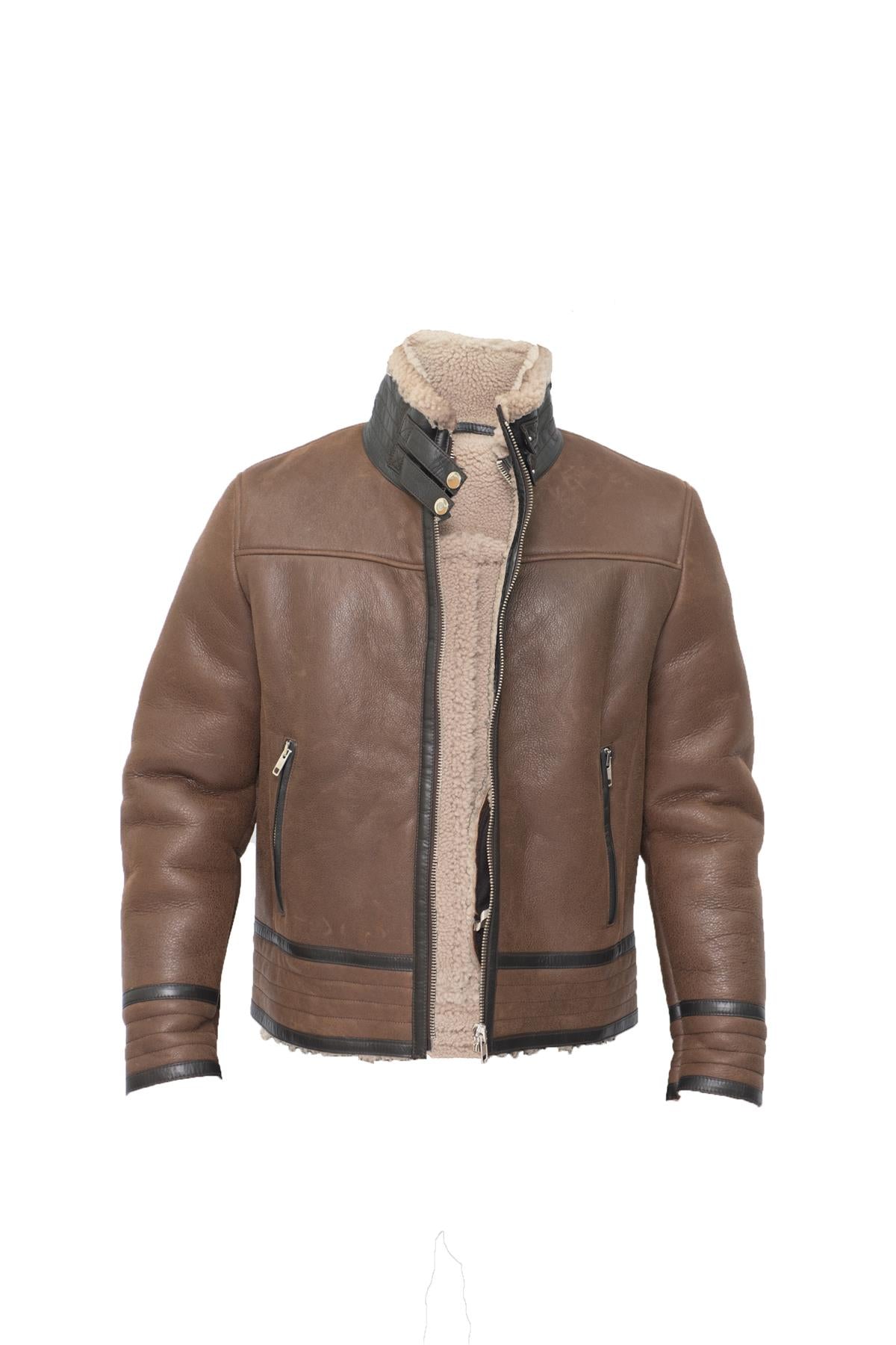 Mens Retro Pilot Sheepskin Leather Biker Jacket-Helmsley