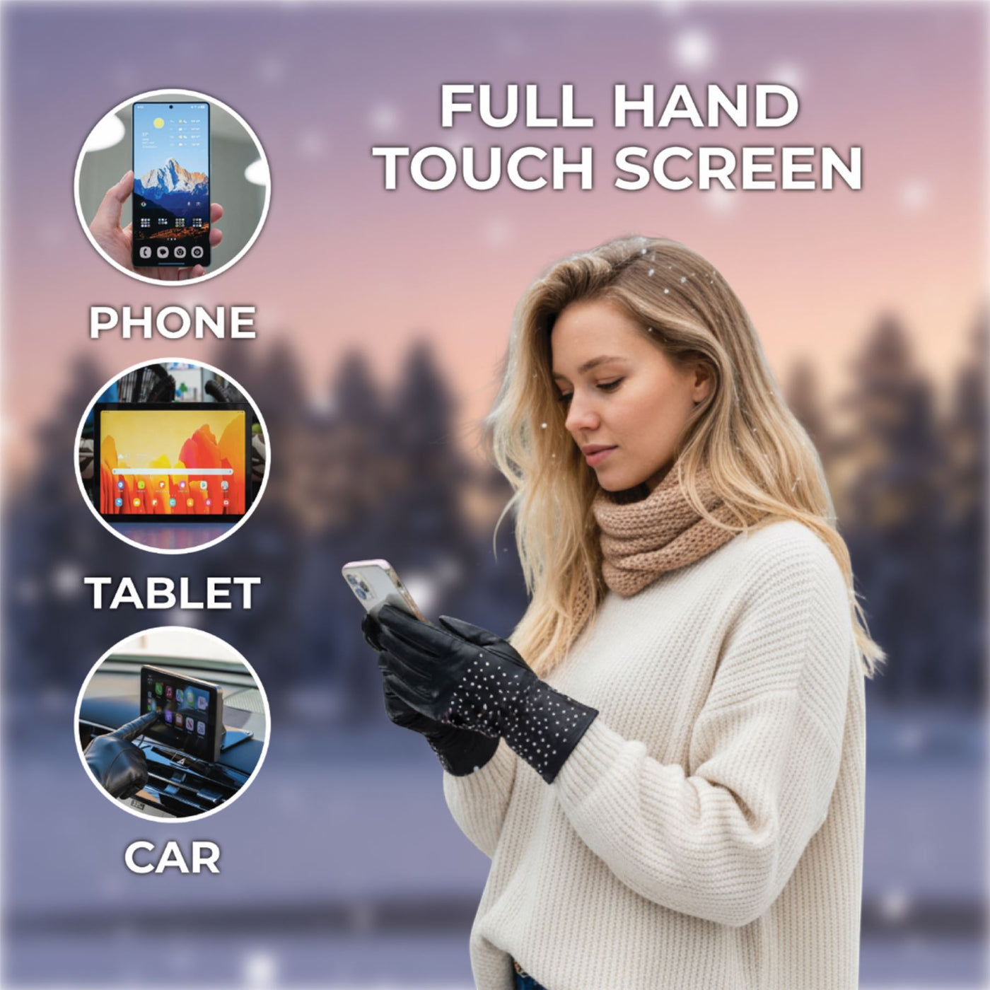 Womens Italian Leather Winter Studded Design Soft Wool Lining Gloves - L-GLV-601