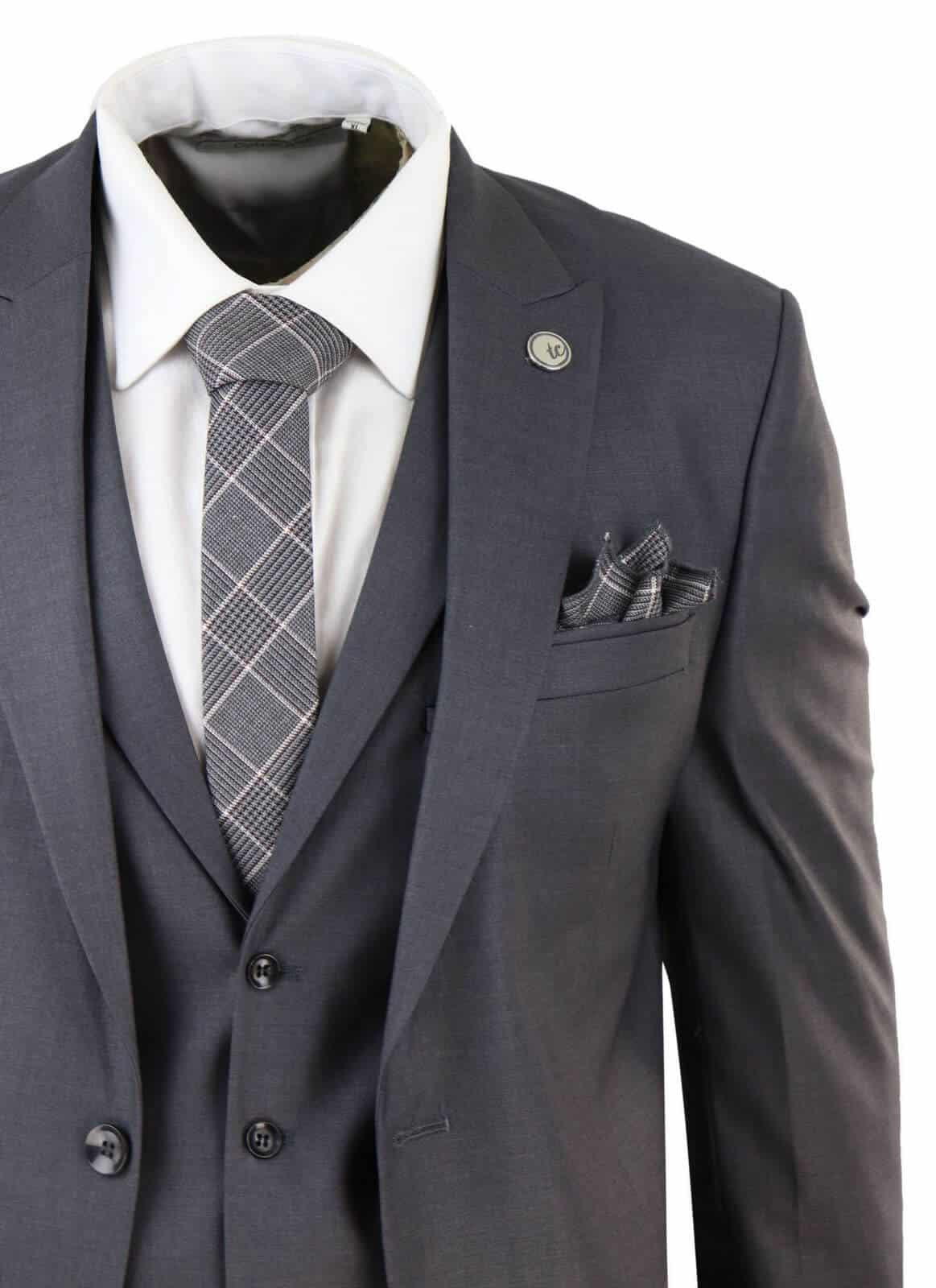 Nuovo Uomo 3 Pezzi Vestito Pianura antracite Classico Su Misura Smart Casual 1920s Formale