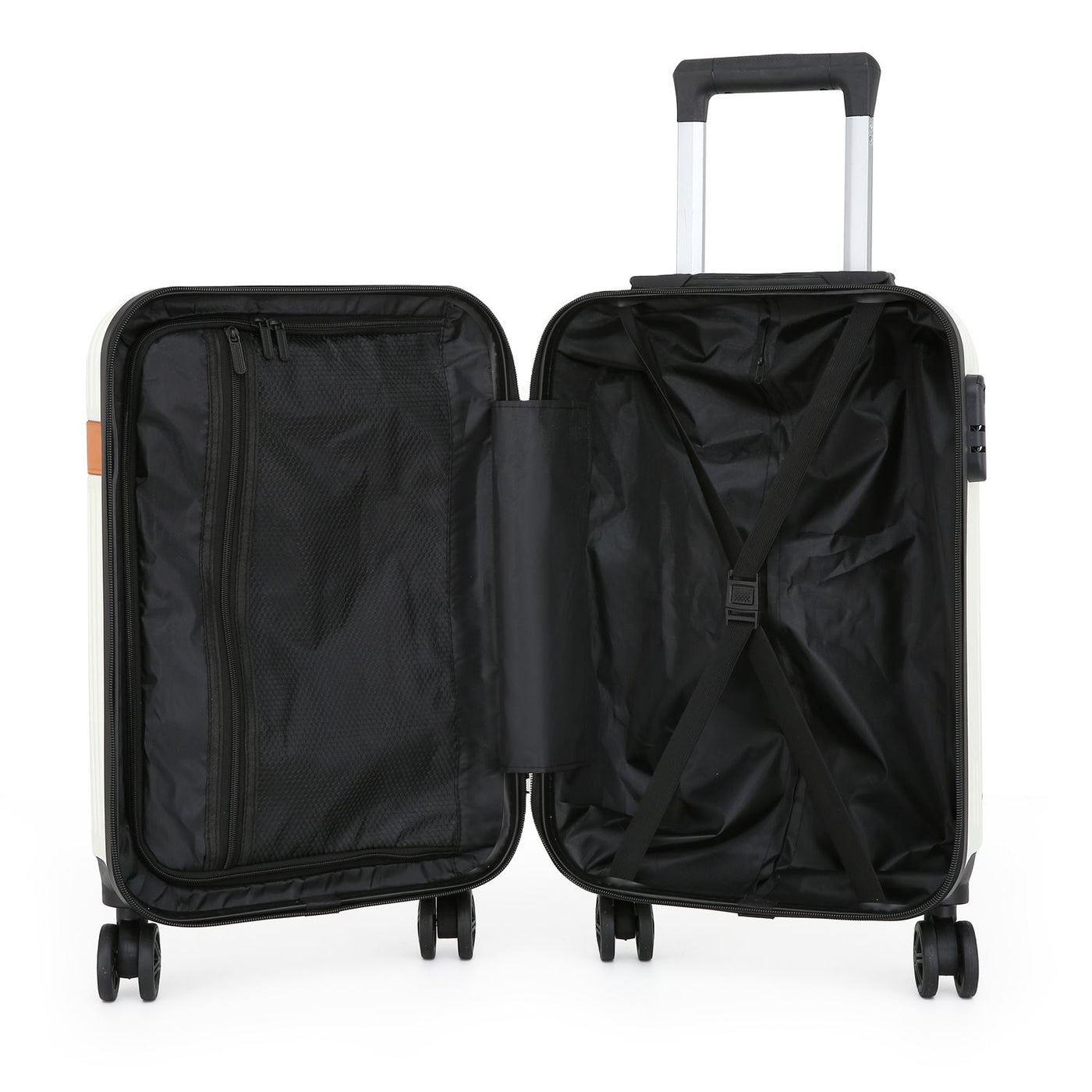 Hard Shell Cream Classic Dual 4 Wheel Luggage Suitcase Set