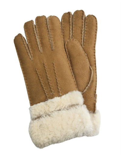 Womens Genuine Sheepskin Suede Gloves with Roll Up/Down Cuff