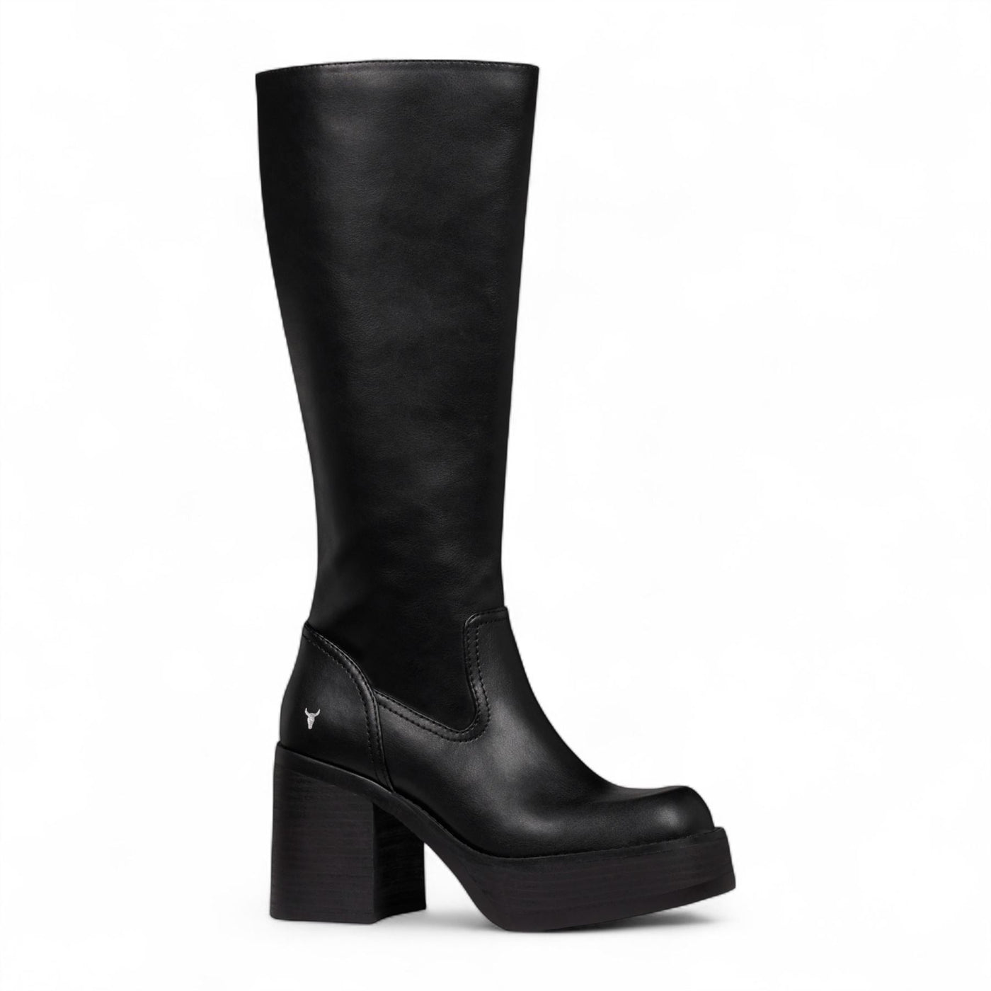 Windsorsmith Womens Black Faux Leather Knee-High Platform Heel Boots - Niche
