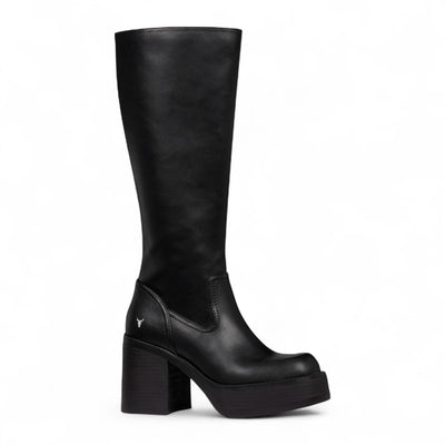 Windsorsmith Womens Black Faux Leather Knee-High Platform Heel Boots - Niche