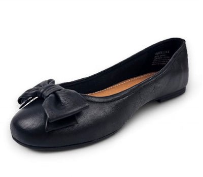 Windsorsmith Black Leather Flat Shoes With Bow - Bunny