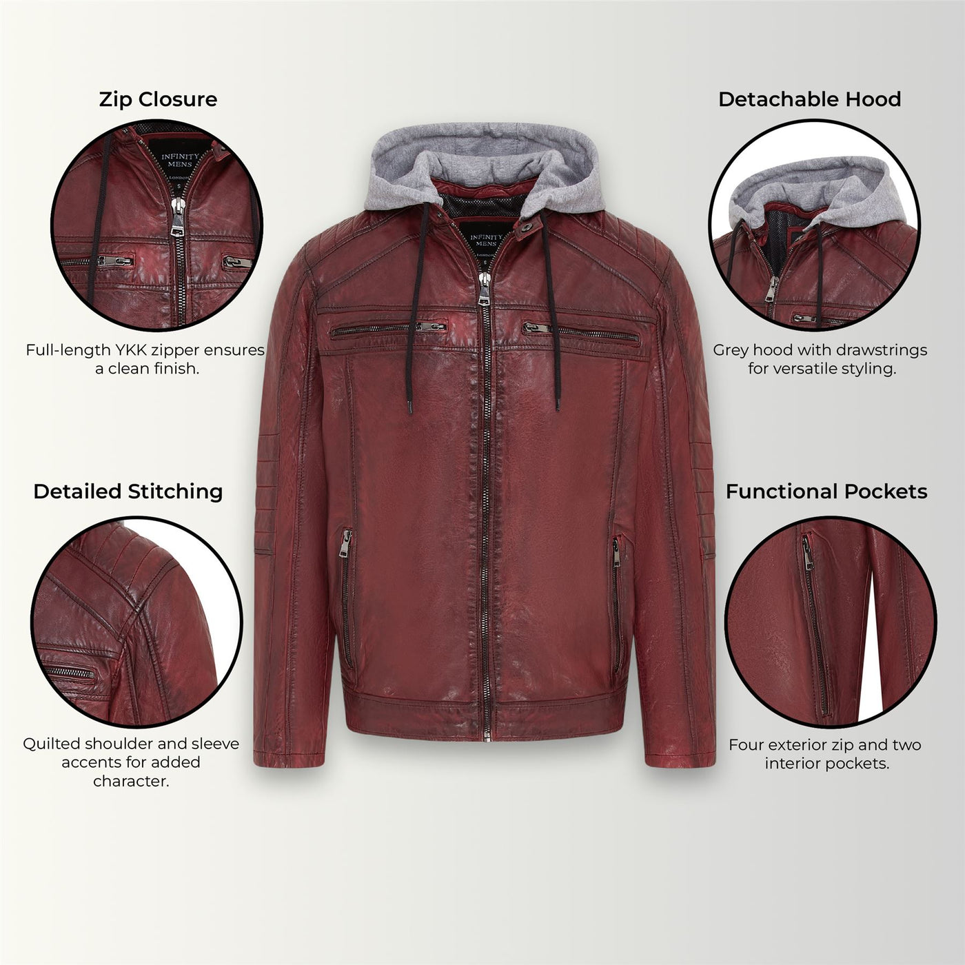 Men's Hooded Biker Lamb Leather Jacket - Burten