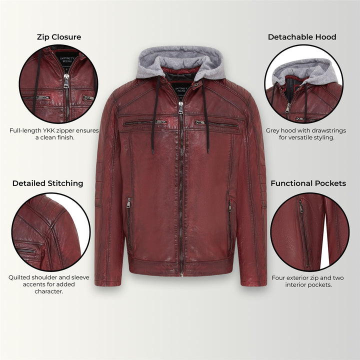 Men's Hooded Biker Lamb Leather Jacket - Burten – Infinity Leather