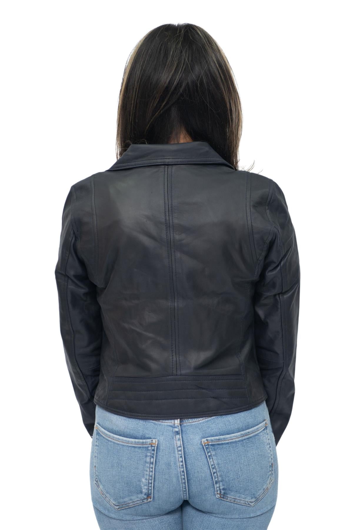 Klassische Bikerjacke Brando aus Leder für Damen, Baku