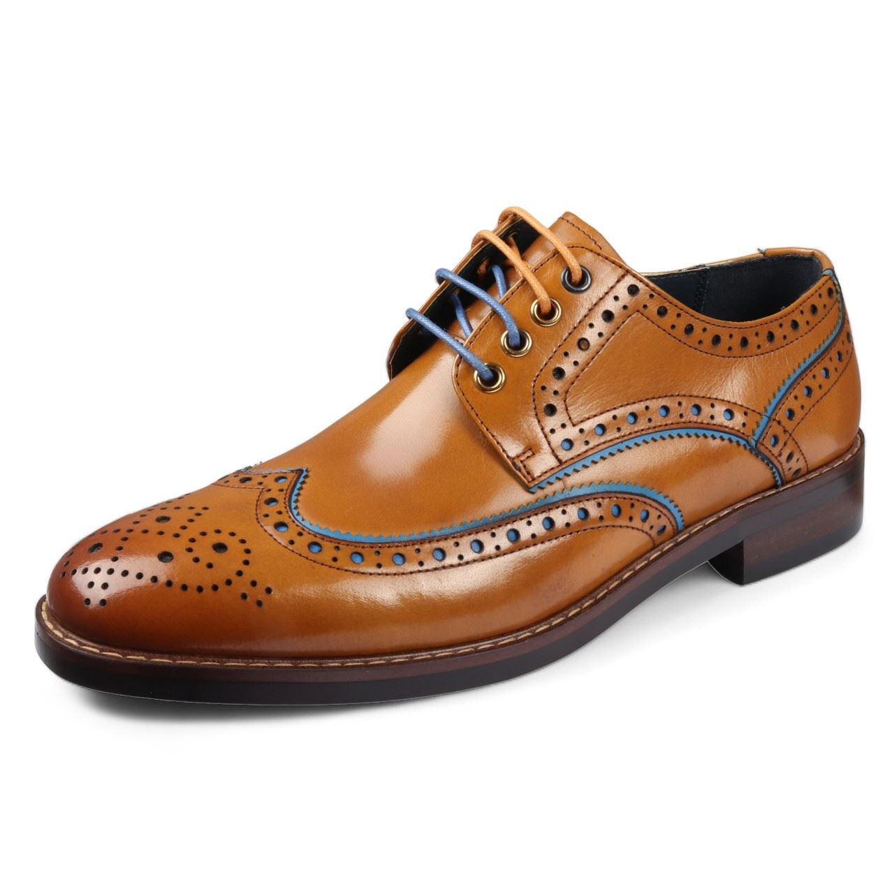 Justin Reess Men's Brown Brogue Leather Dress Shoes- Simon