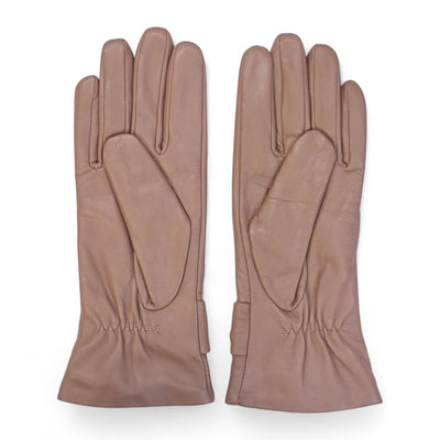 Womens Italian Leather Winter Bow Design Soft Wool Lining Gloves - L-GLV-401