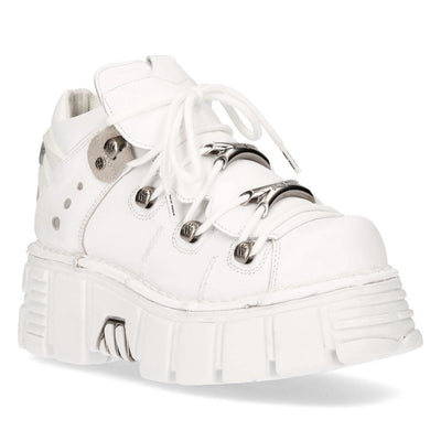 New Rock White Leather Gothic Ankle Boots¬-106N-S8