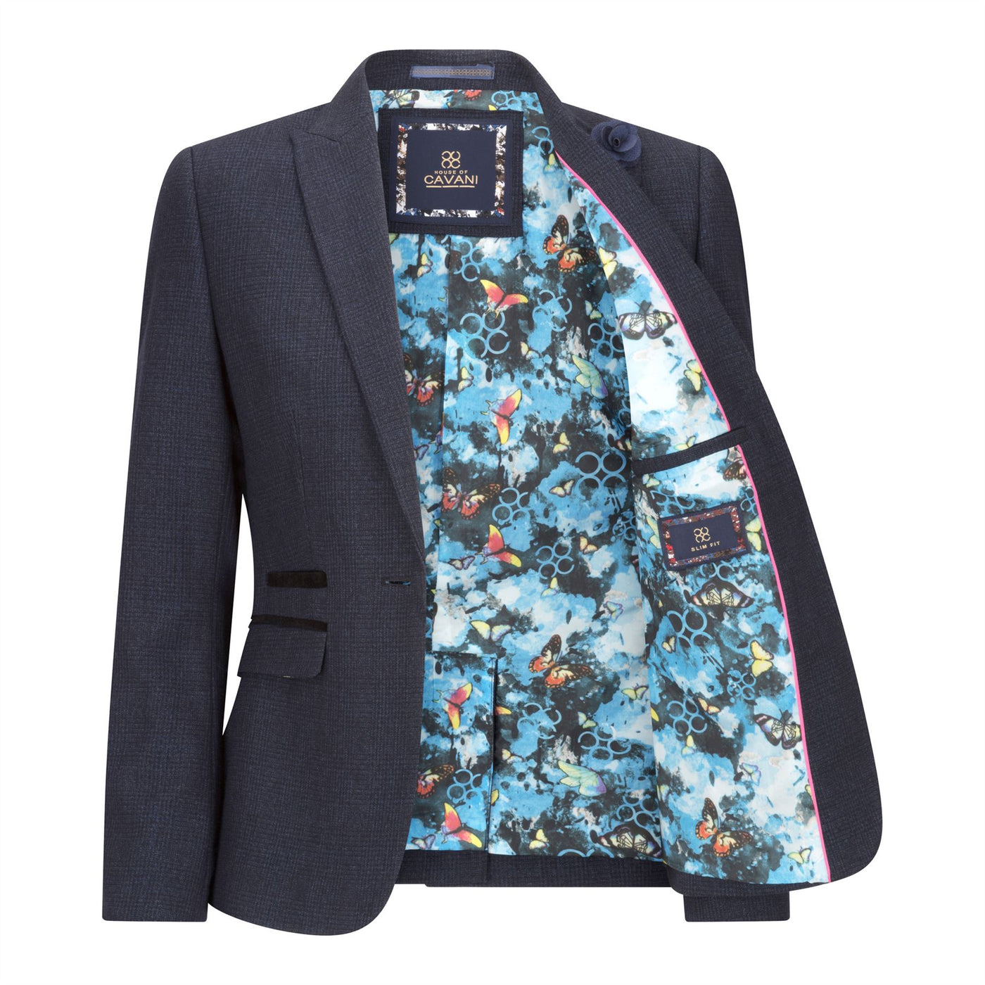 Women's Tailored Fit Tweed Navy Check Blazer Wool Jacket