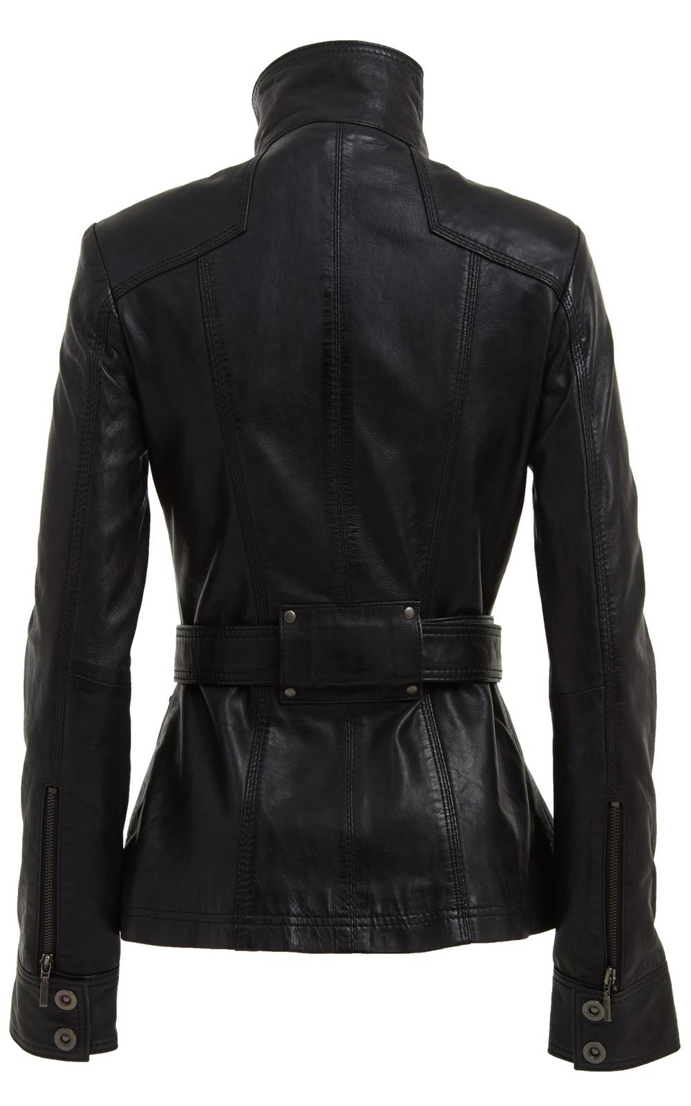 Womens Military Style Leather Biker Jacket-Phoenix