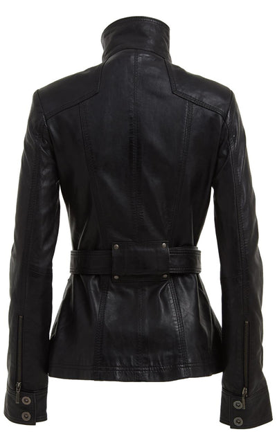 Womens Military Style Leather Biker Jacket-Phoenix