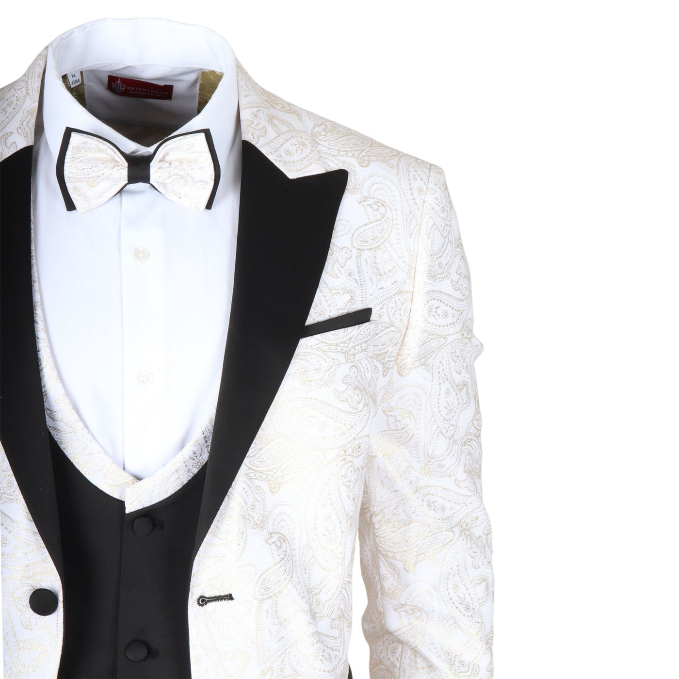 Men's 4 Piece White Paisley Wedding Suit Tailor Fit