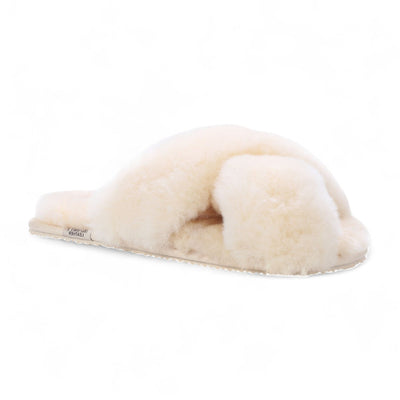 Women's Sheepskin Slippers Beige Warm Winter Fur Crossover - Snowbelle