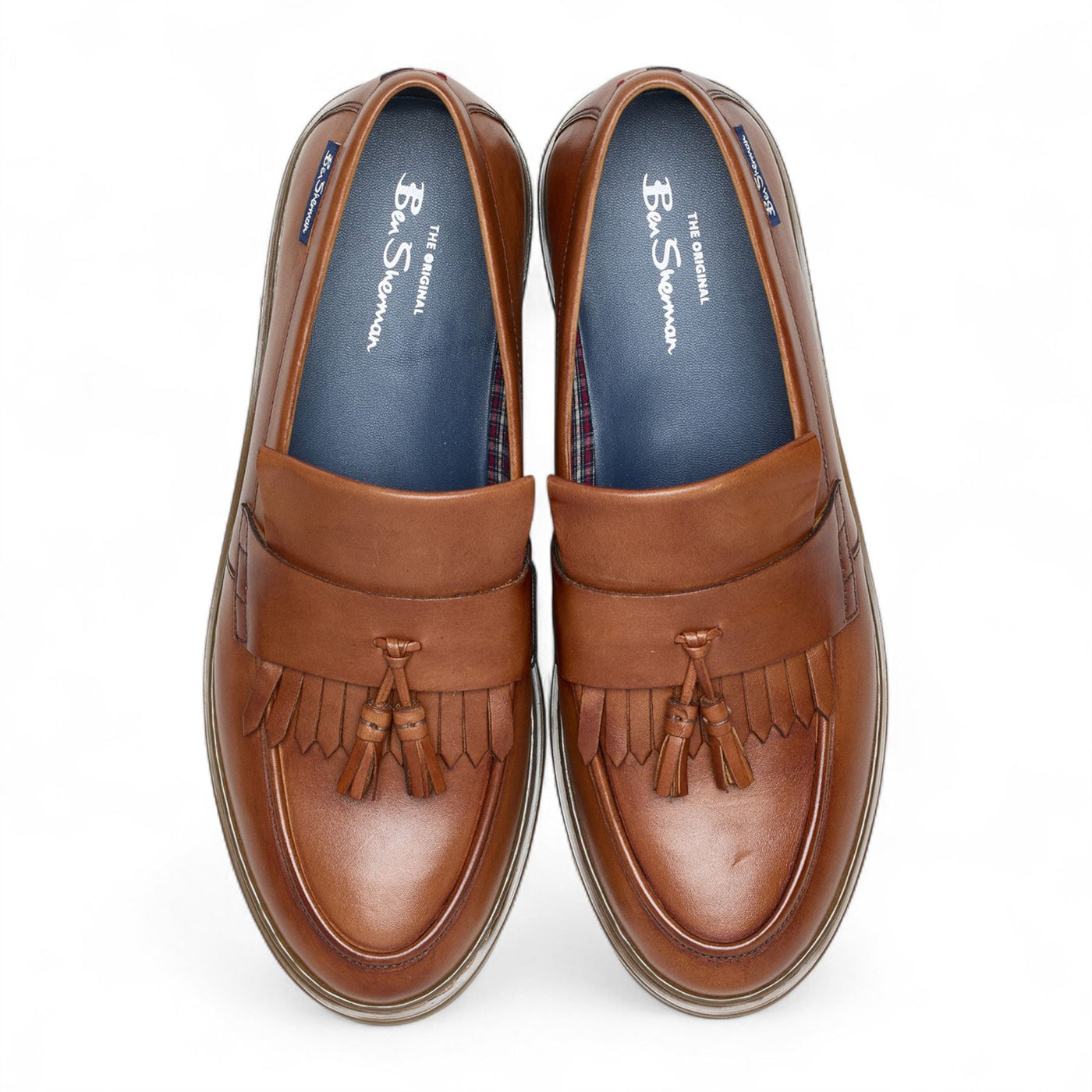 Ben Sherman Men's Tan Brown Leather Tassel Loafer Shoes - Dudley