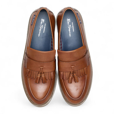 Ben Sherman Men's Tan Brown Leather Tassel Loafer Shoes - Dudley