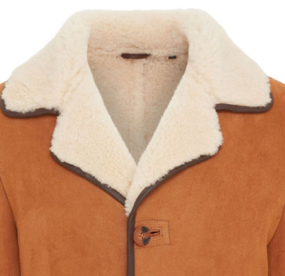 Mens Tan Shearling Sheepskin Car Coat - Cordova