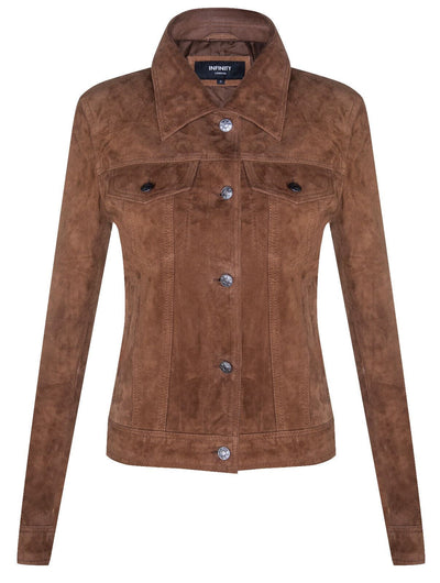Womens Goat Suede Trucker Jeans Jacket-Astoria