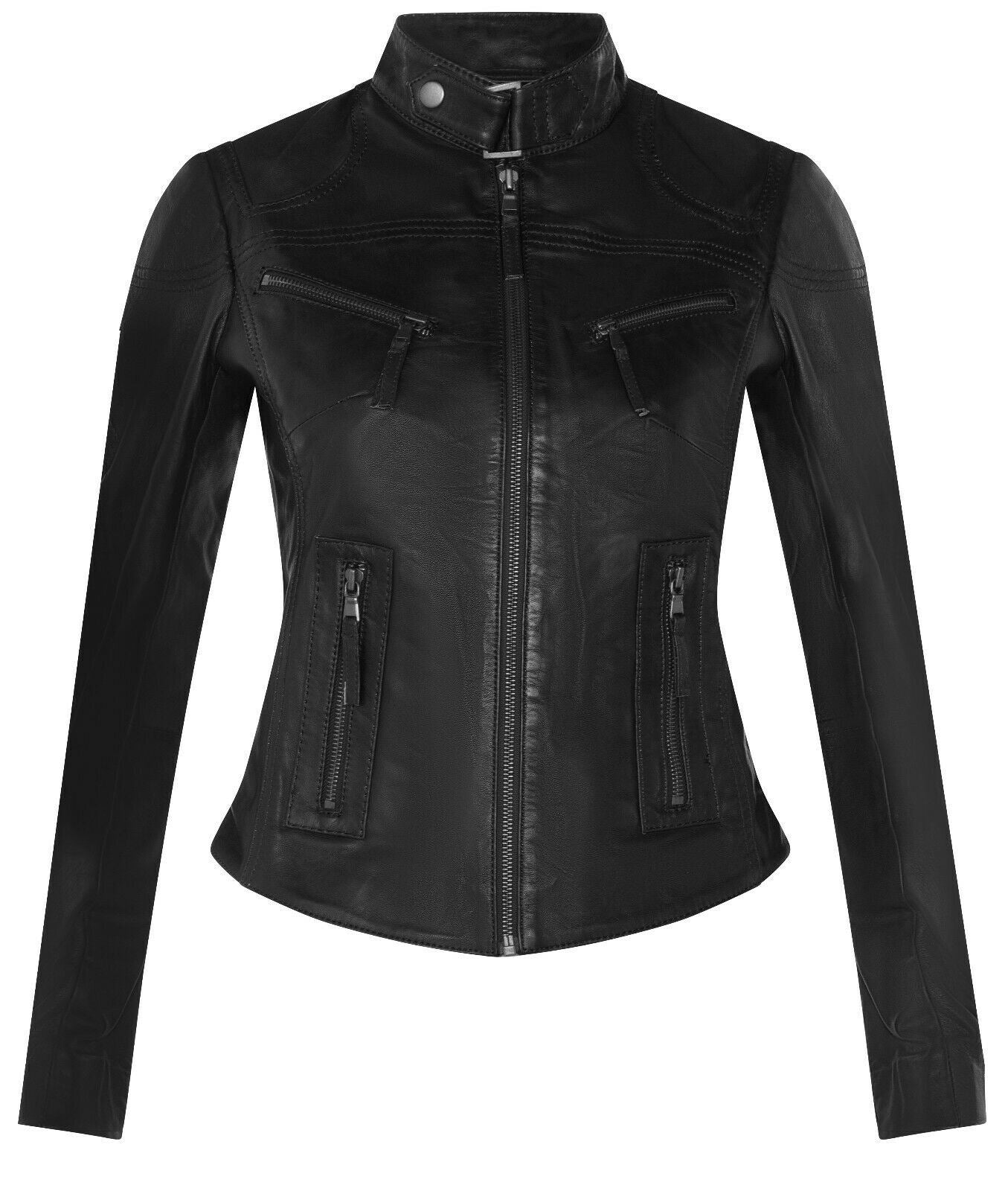 Women's Casual Slim-Fit Leather Biker Jacket-Tulsa