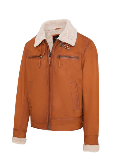 Mens Real Sheep Suede Bomber Aviator Jacket - Sandnes