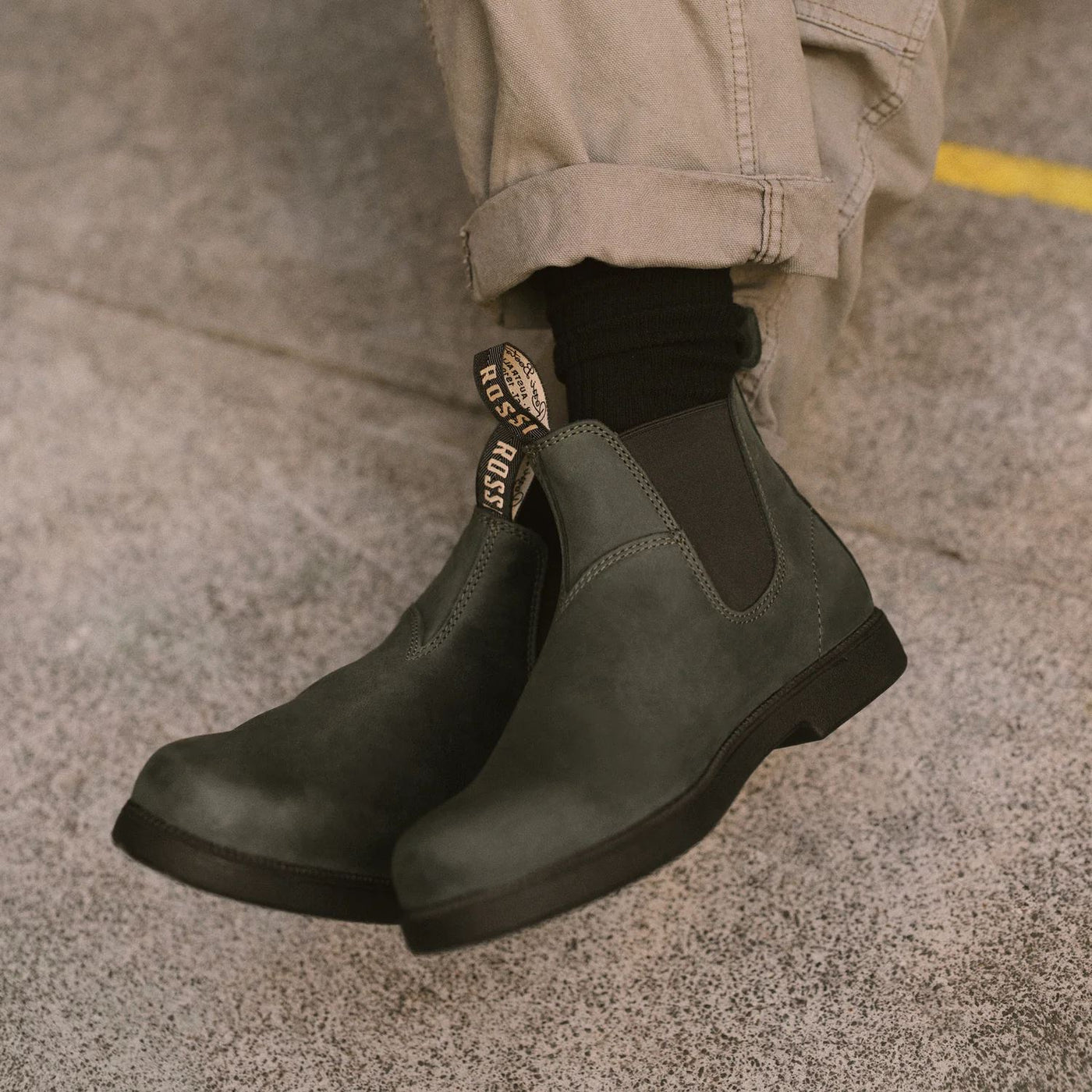 Rossi 607 Booma Moss Olive Green Leather Chelsea Boots