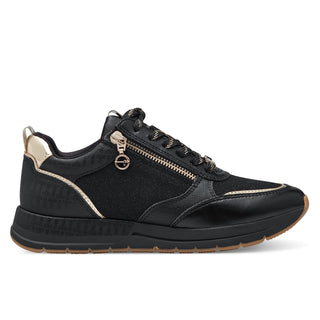 Tamaris Womens Black Gold Fashion Lace-up Zipped Sneakers Trainers
