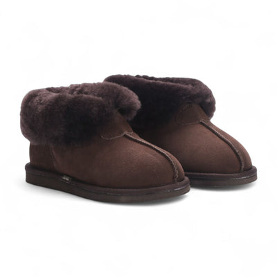 Women's Sheepskin Suede Ankle Brown Slip-On Bootie Winter - Glacier