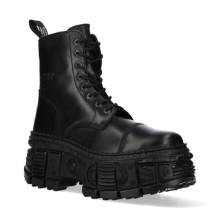 New Rock Black Goth Leather Boots-WALL083C-S5