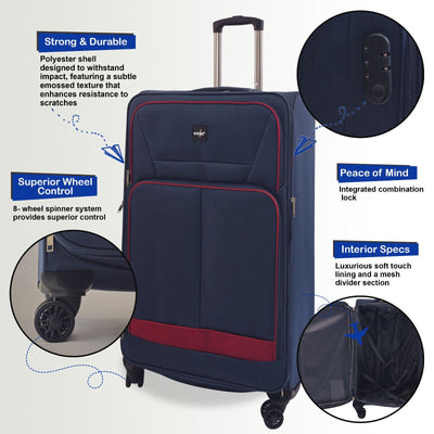 Soft 3 pcs Luggage Suitcase Set Cabin Light Travel Bags