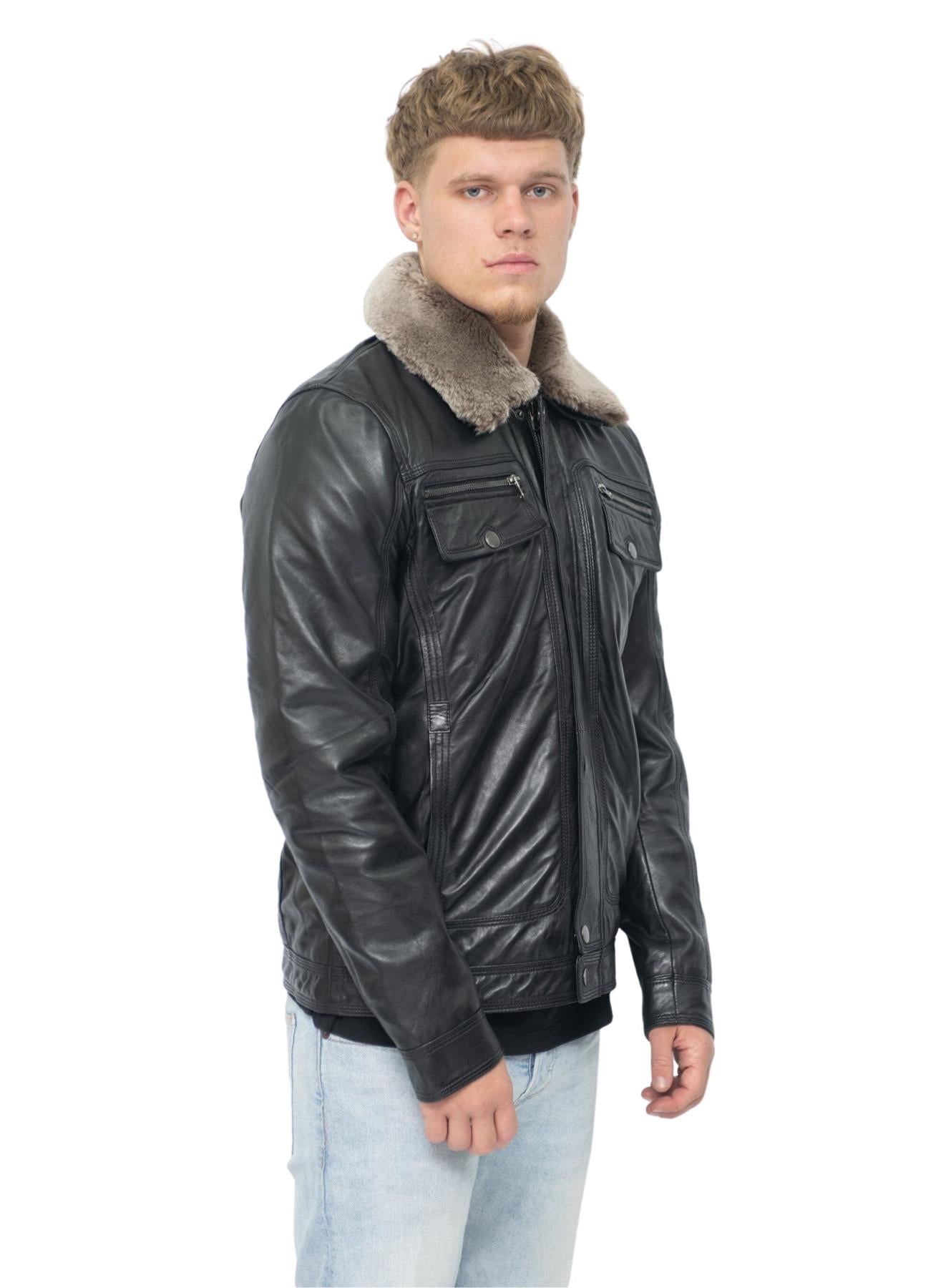 Mens Trucker Shirt Leather Jacket-Galway