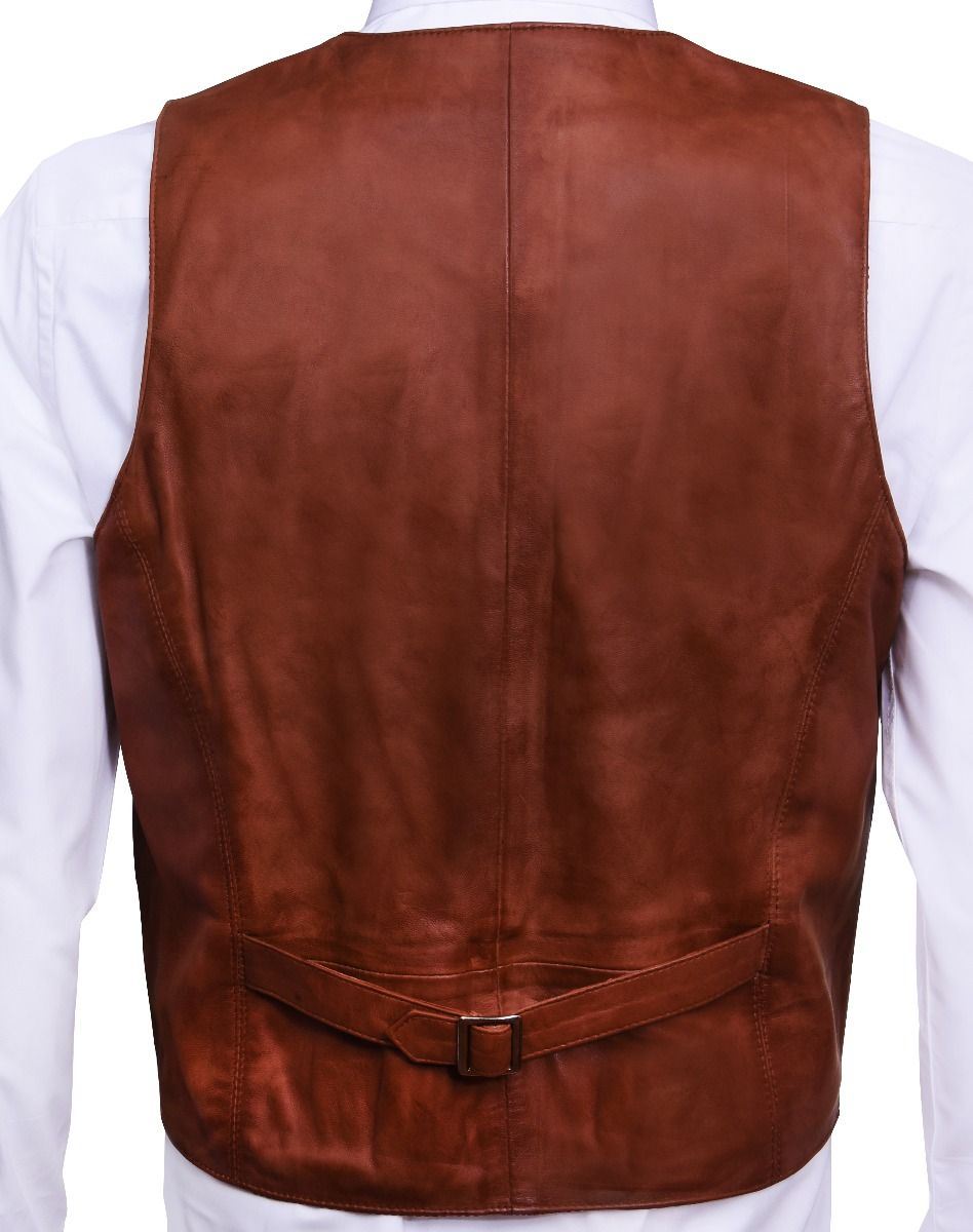 Mens Leather Waistcoat Formal Traditional Gilet Vest