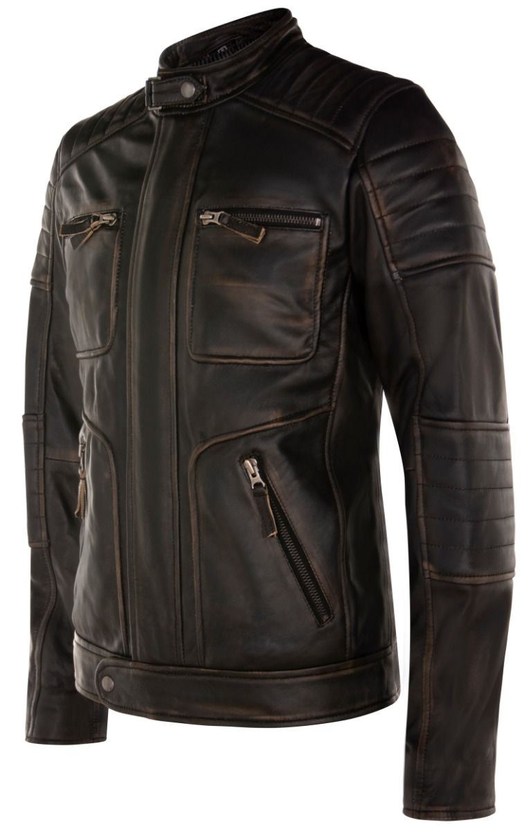 Herren Vintage Leder Retro Bikerjacke - Milan 