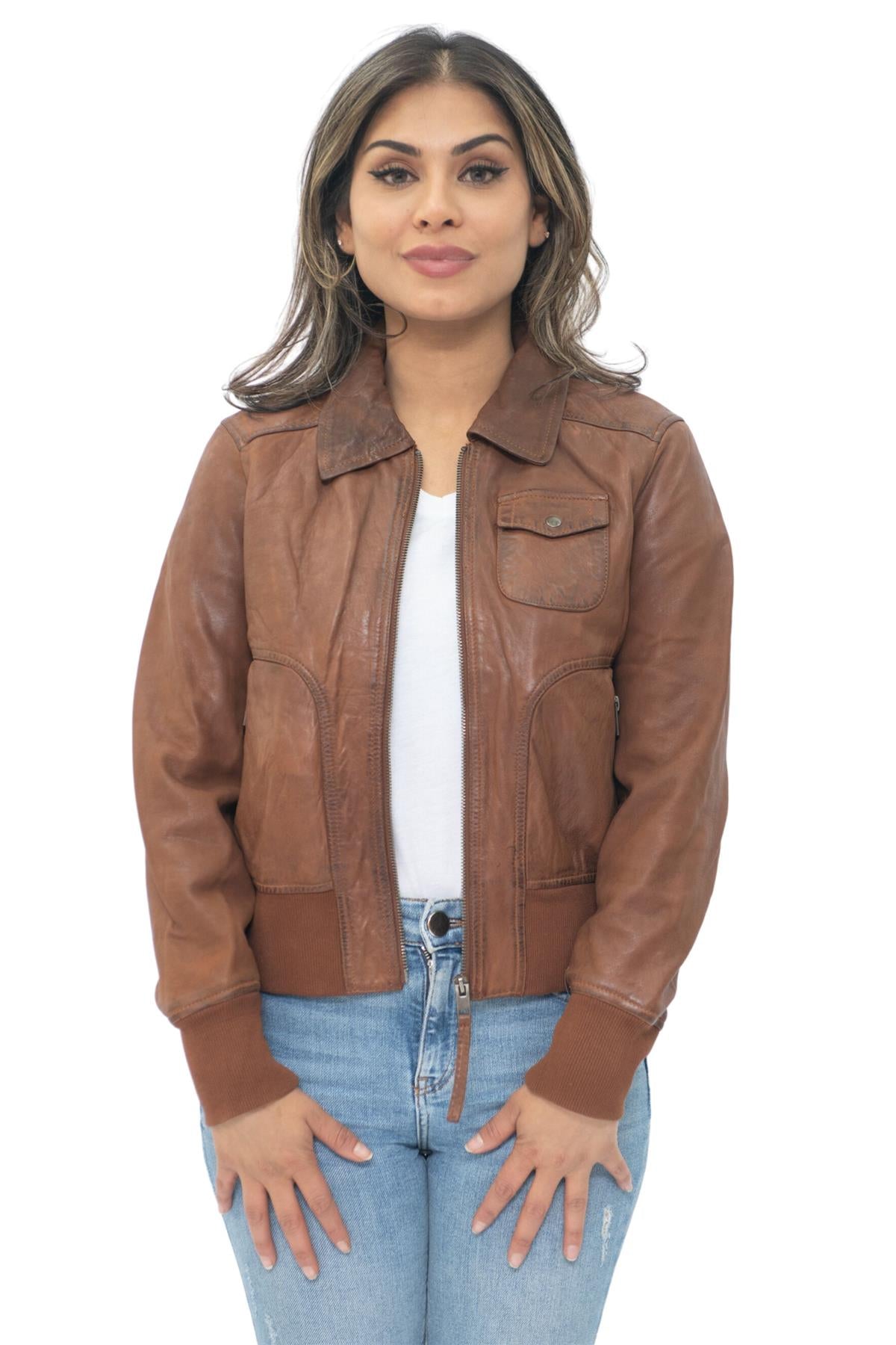 Womens Leather MA-1 Varsity Jacket-Ann Arbor