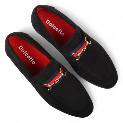 Men's Suede Loafers with Gold Buckle Slip-On Dress Shoes