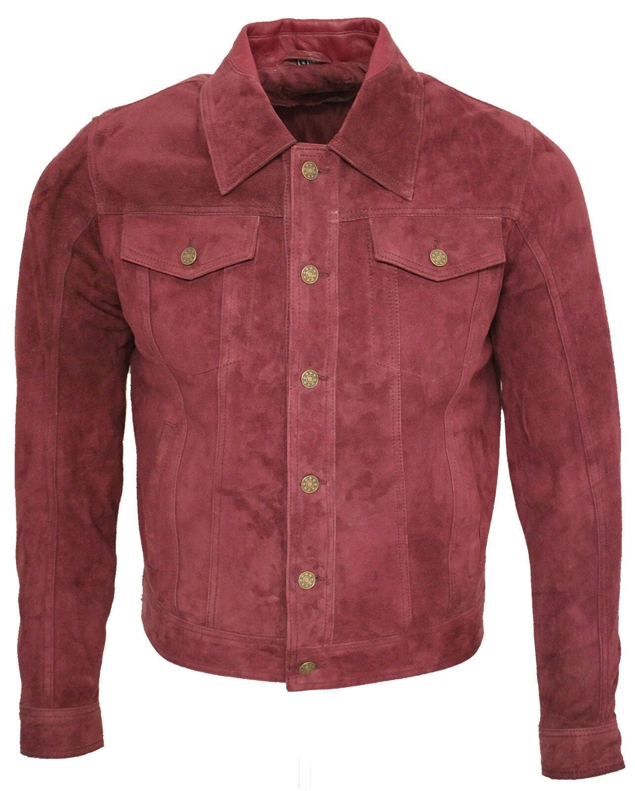 Mens Goat Suede Leather Trucker Jacket-Taraz