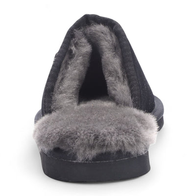 Men's Genuine Sheepskin Black Suede Mule Winter Warm Non-Slip - Highland
