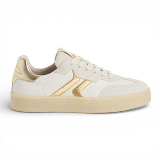 Tamaris Women's White Leather Golden Stripes Trainers Sneaker Shoes