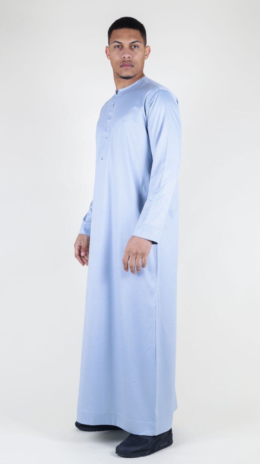 Men's Thobe Robe Satin Emirati Islamic Jubba Eid Slim Fit