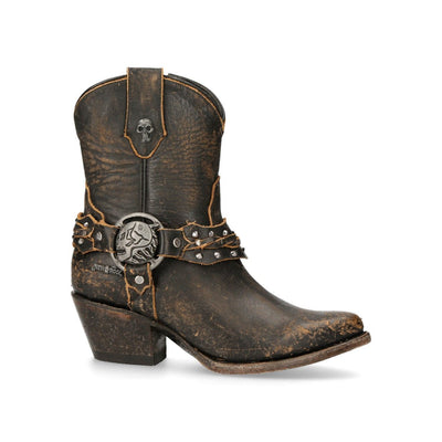 New Rock Brown Leather Pointed Cowboy Boots- WSTM005-S2