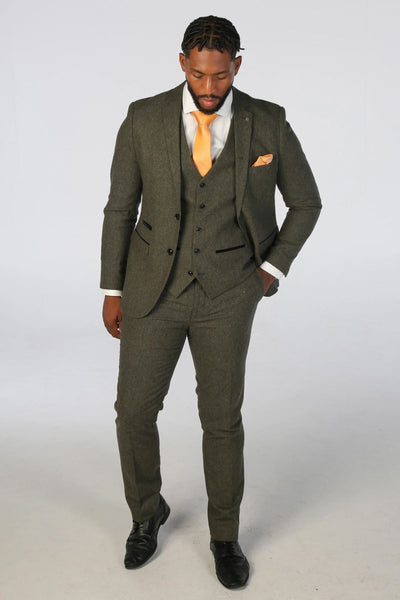 Men's Olive Green Wool Blend Tweed Formal Trousers