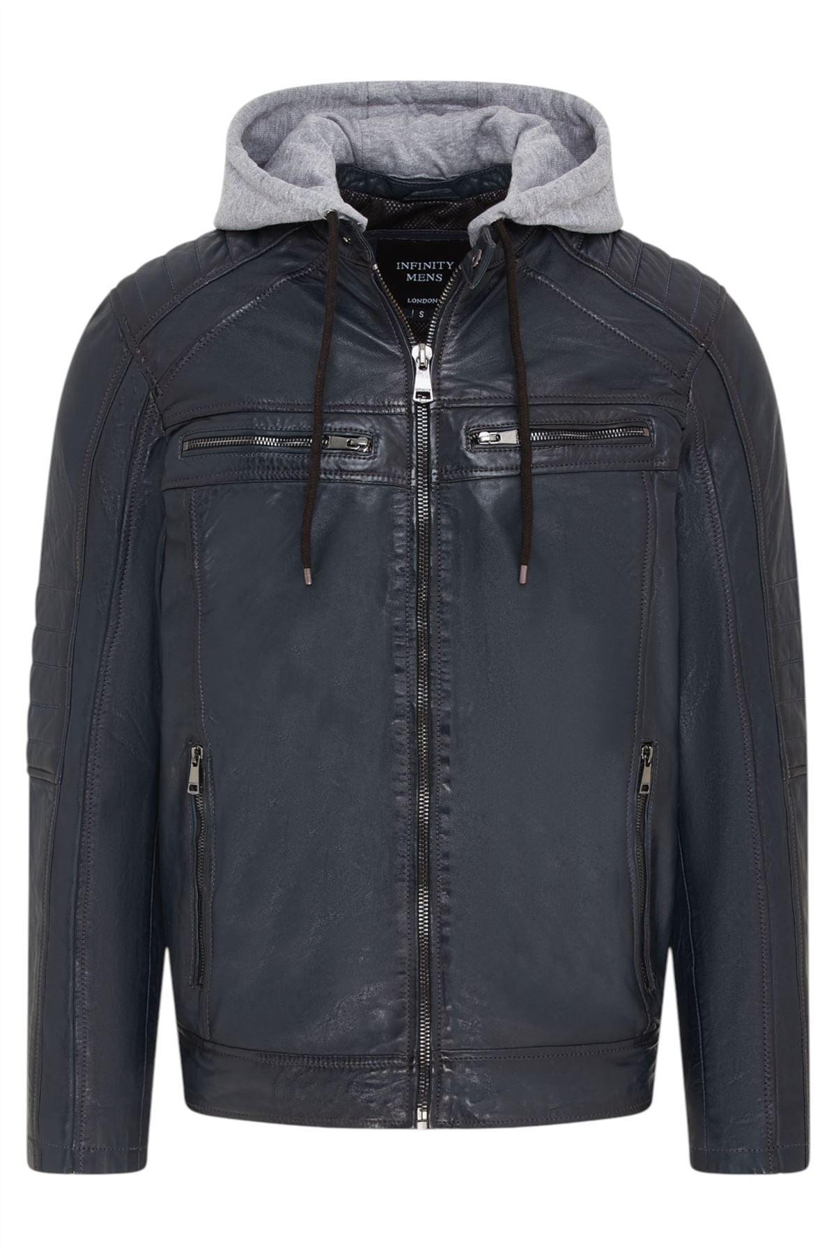 Men's Hooded Biker Lamb Leather Jacket - Burten