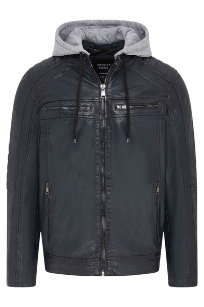 Men's Hooded Biker Lamb Leather Jacket - Burten