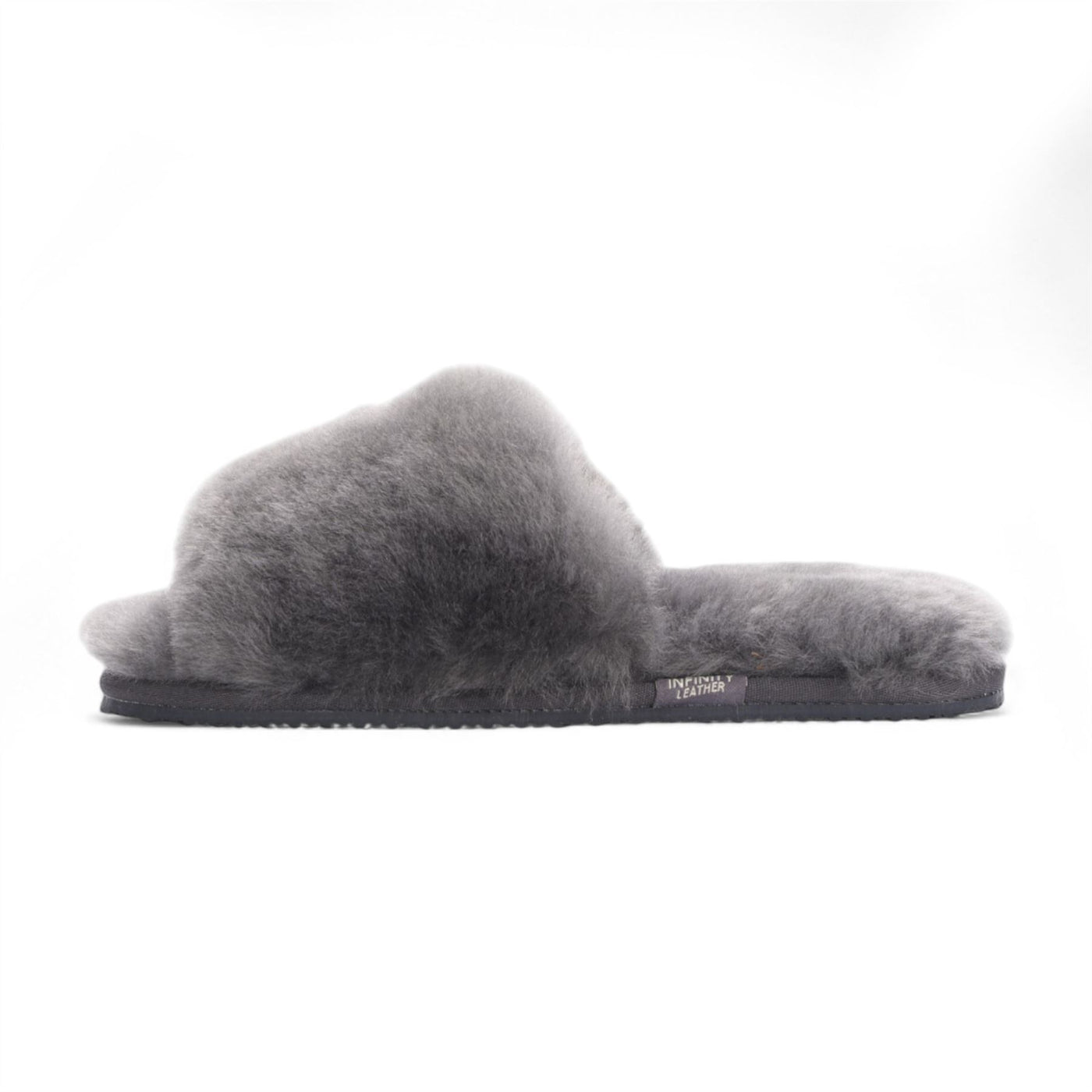 Women's Sheepskin Slippers Grey Warm Winter Fur Sliders - Nordic