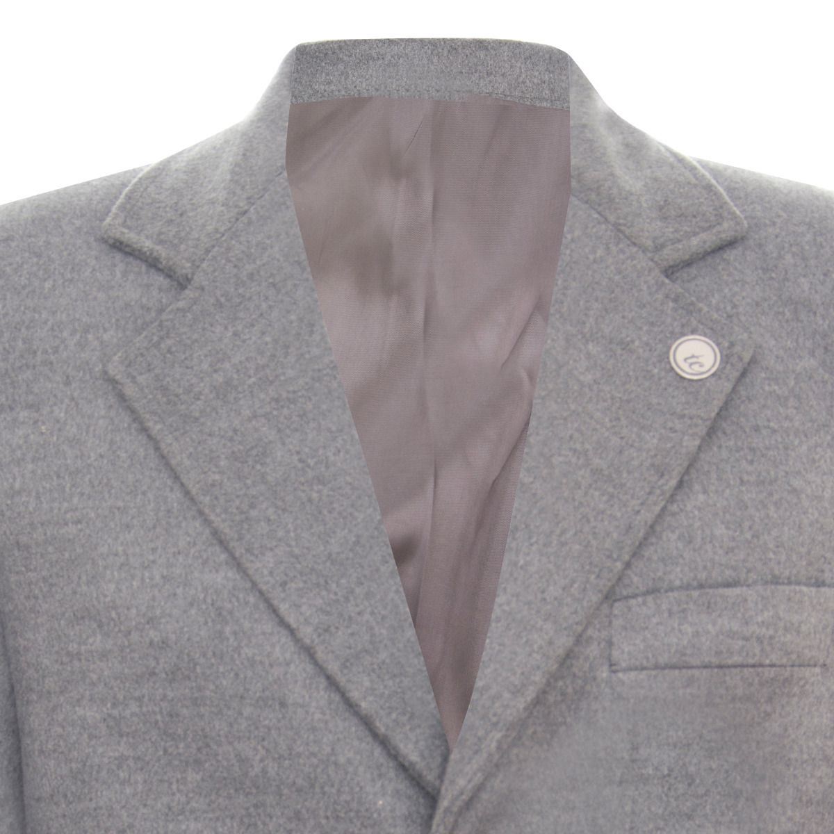 Men's Long Grey Wool Slim Fit Overcoat