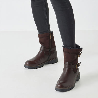 Tamaris Womens Winter Mocca Brown Leather Buckle Zip Biker Ankle Boots