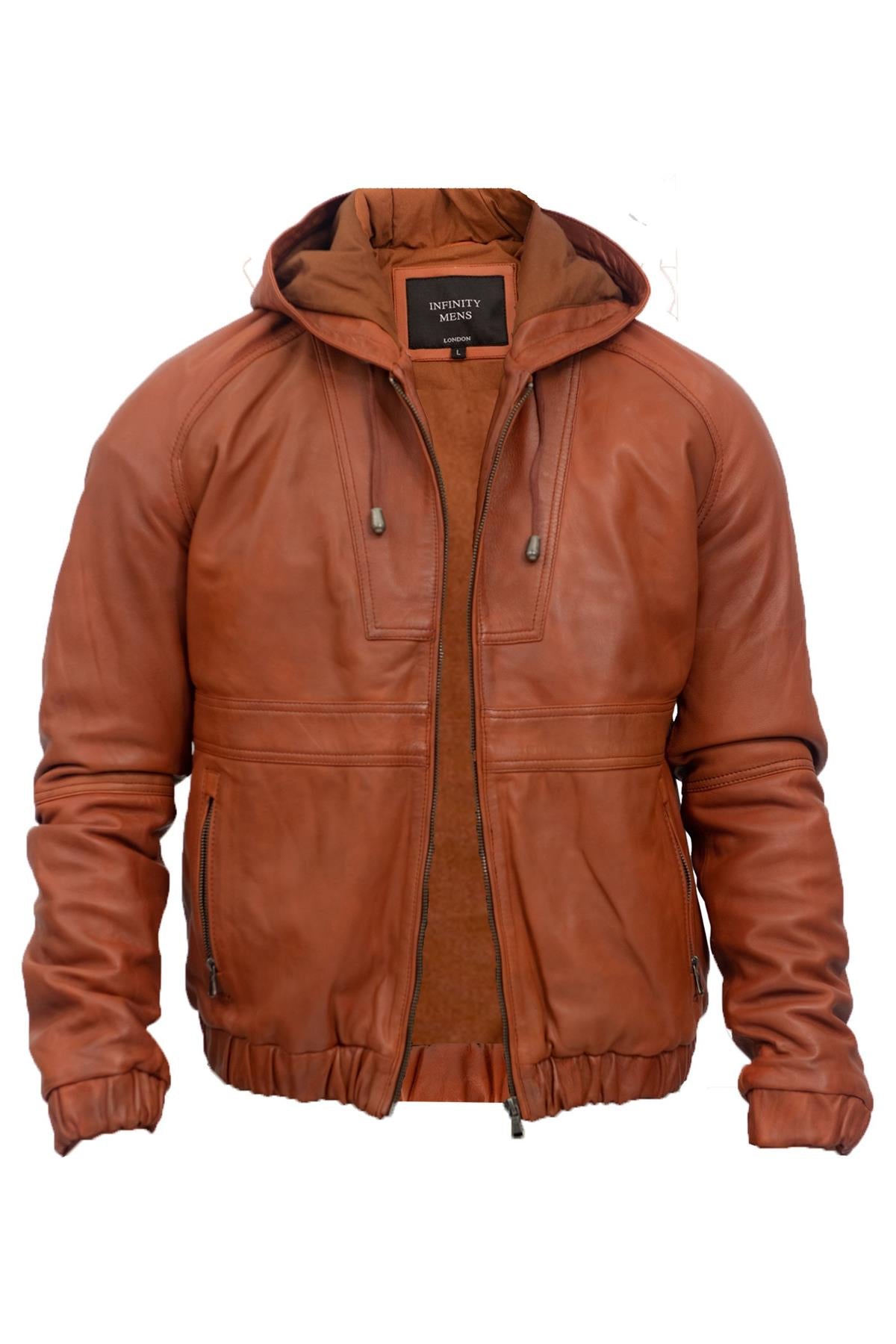 Men’s Casual Leather Hooded Bomber Jacket-Odesa